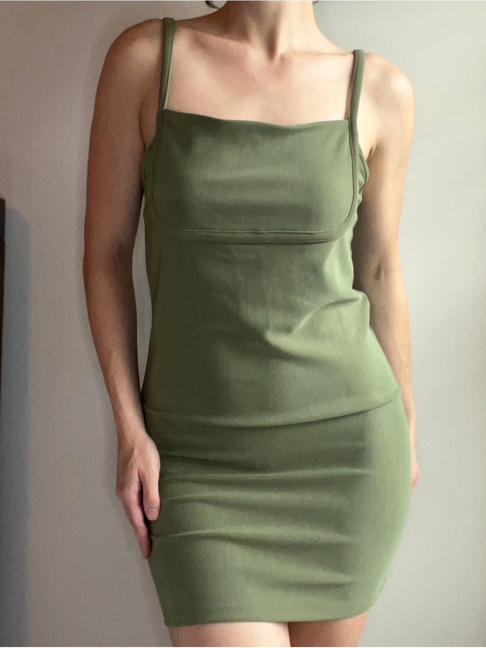 Olive Green Bodycon Spaghetti-Strap Mini Dress - Size large